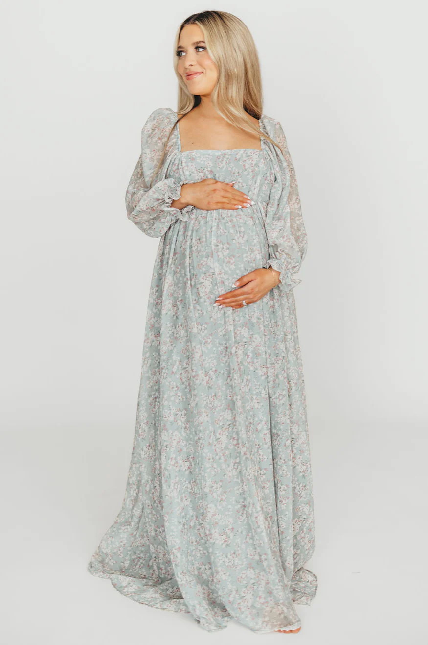 Mona Maxi Dress with Smocking in Sage Green Floral - Bump Friendly & Inclusive Sizing (S-3XL) - Fashionser