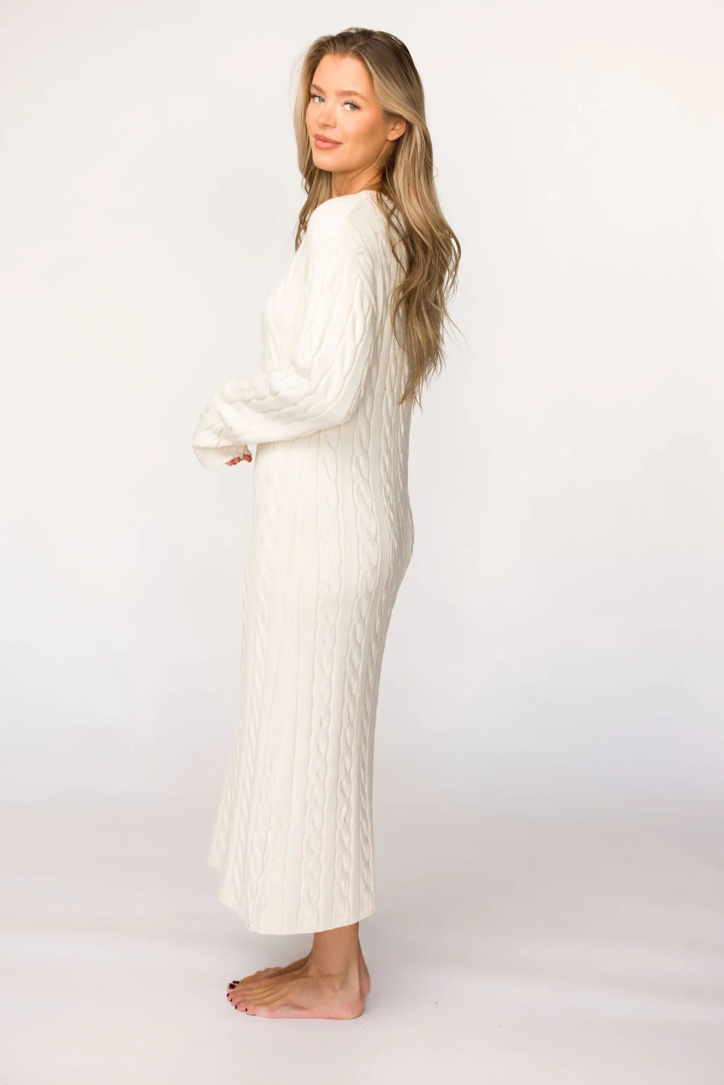 Winslet Cable Knit Maxi Dress in Cream (Almost Sold Out) - Fashionser