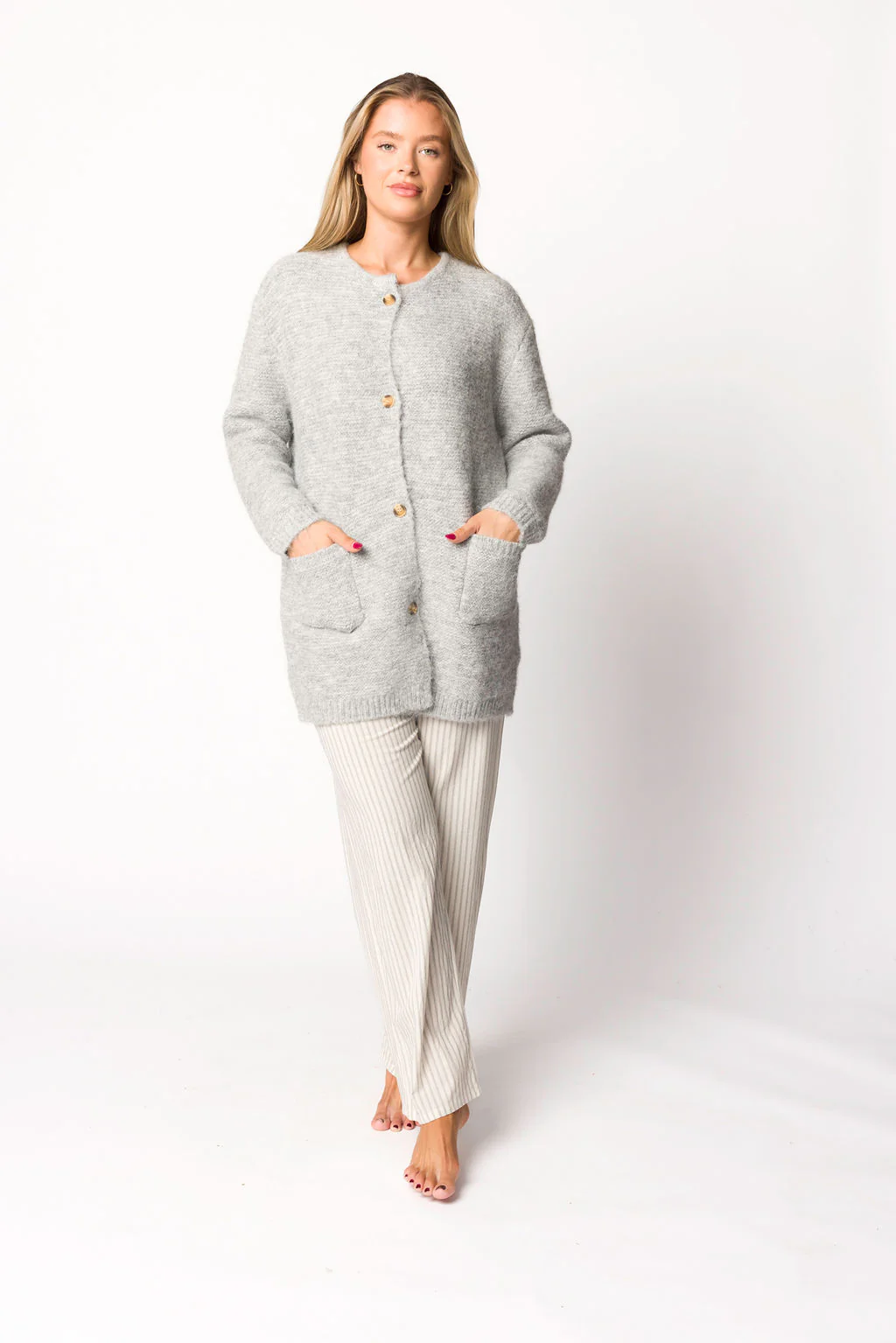 Glenn Button Down Sweater Cardigan in Silver - Fashionser