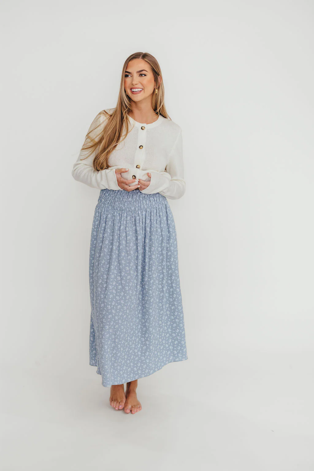 Rayne 100% Cotton Midi Skirt in Indigo - Fashionser