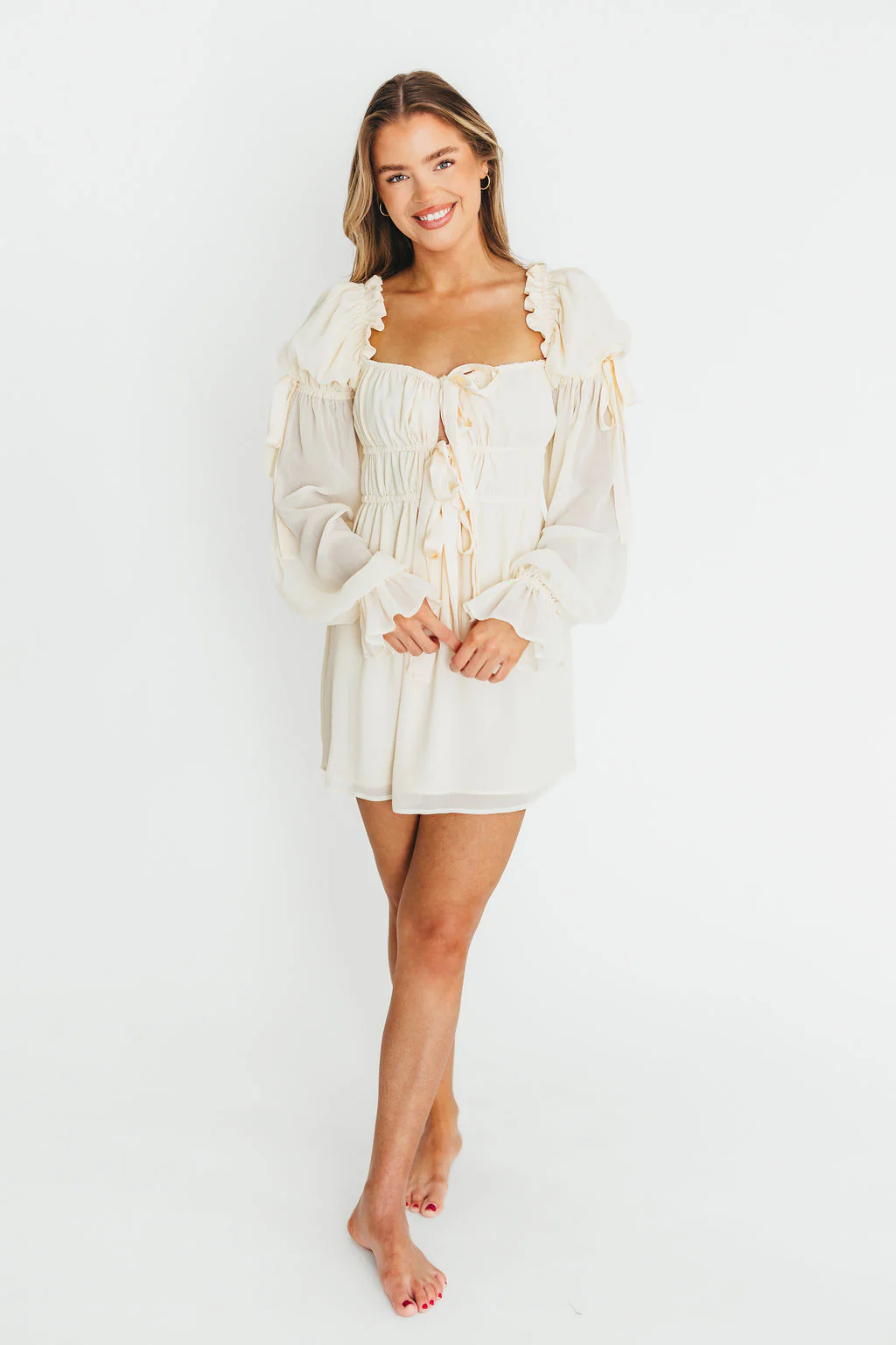 Macbeth Mini Dress in Cream - Fashionser