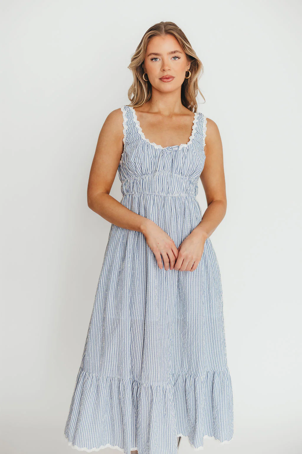 Beverly 100% Cotton Dress in Blue Stripe - Fashionser