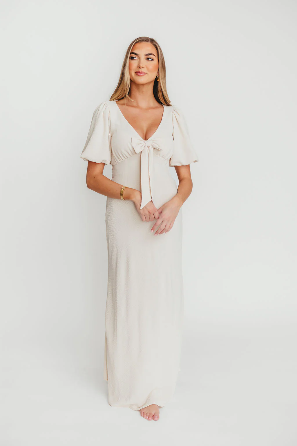 Selena Bow Front Maxi Dress in Ivory - Fashionser