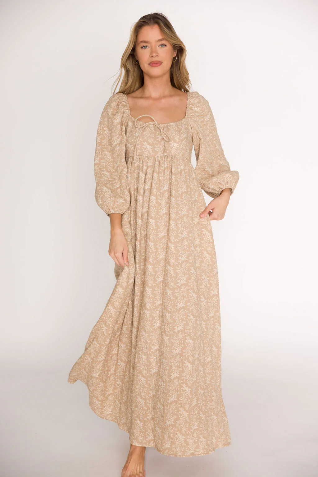 Peyton 100% Cotton Maxi Dress in Mocha Floral - Bump Friendly (XS-XL) - Fashionser
