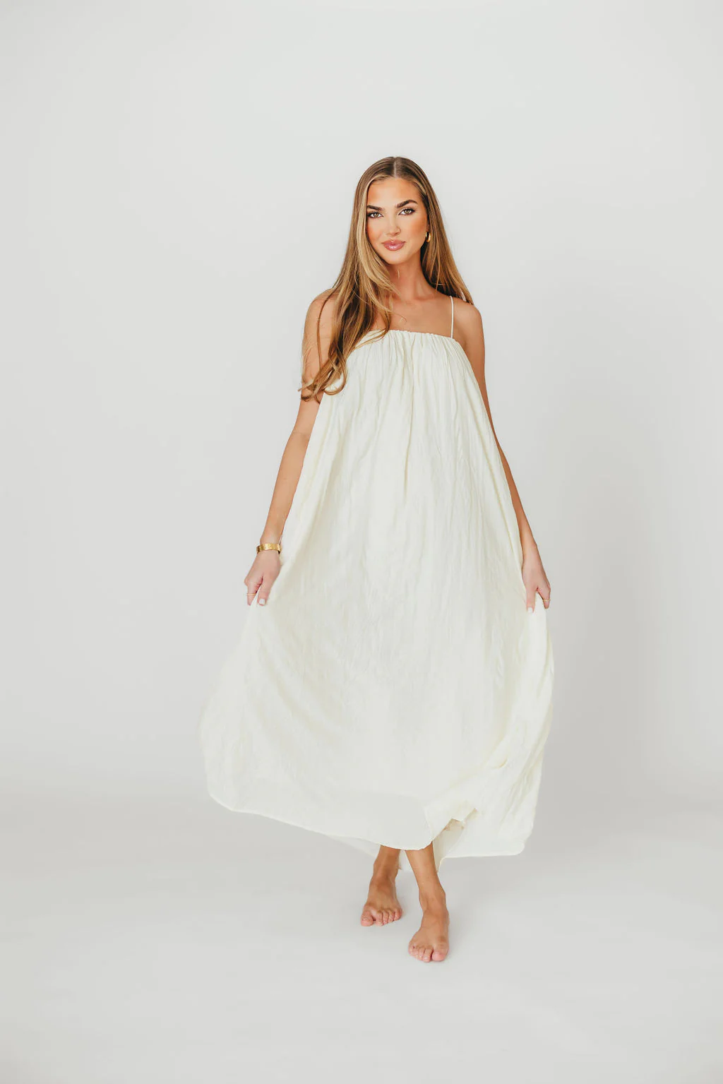 Becca Tube Neck Spaghetti Strap Maxi Dress in Cream - Bump Friendly - Fashionser