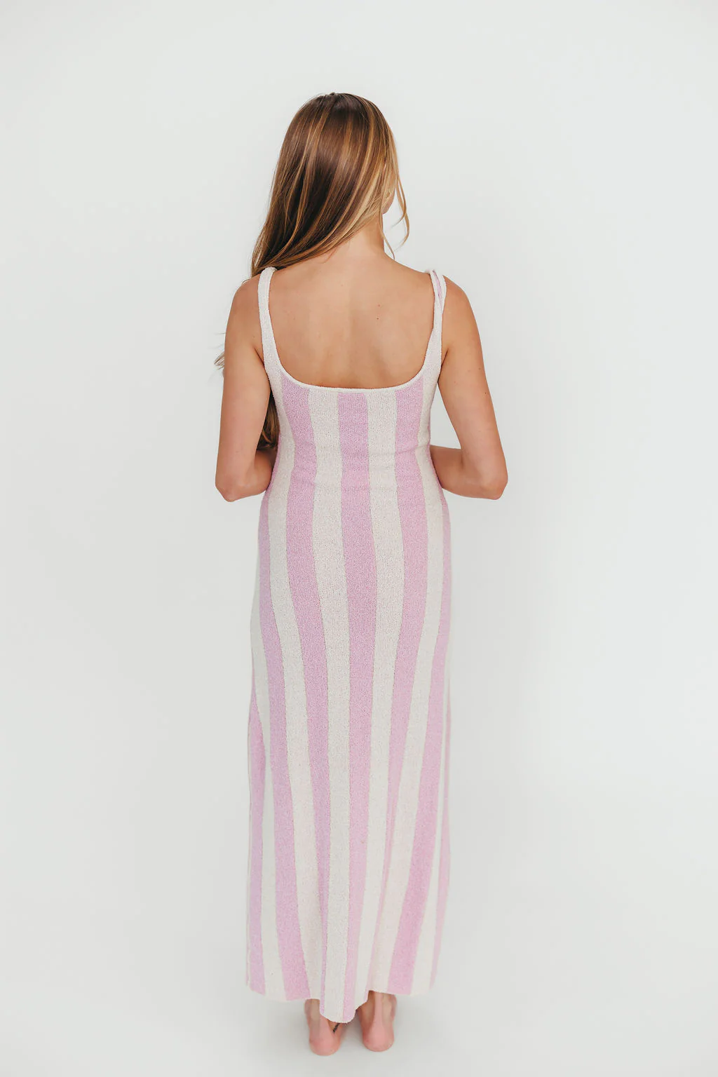Gianna Striped Sweater Maxi Dress in Pink/Ivory - Fashionser