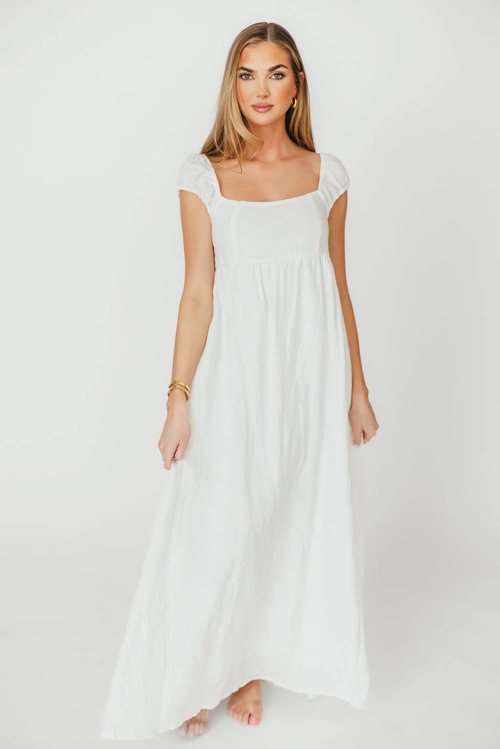 Novella 100% Linen Maxi Dress in Off-White - Bump Friendly - Fashionser