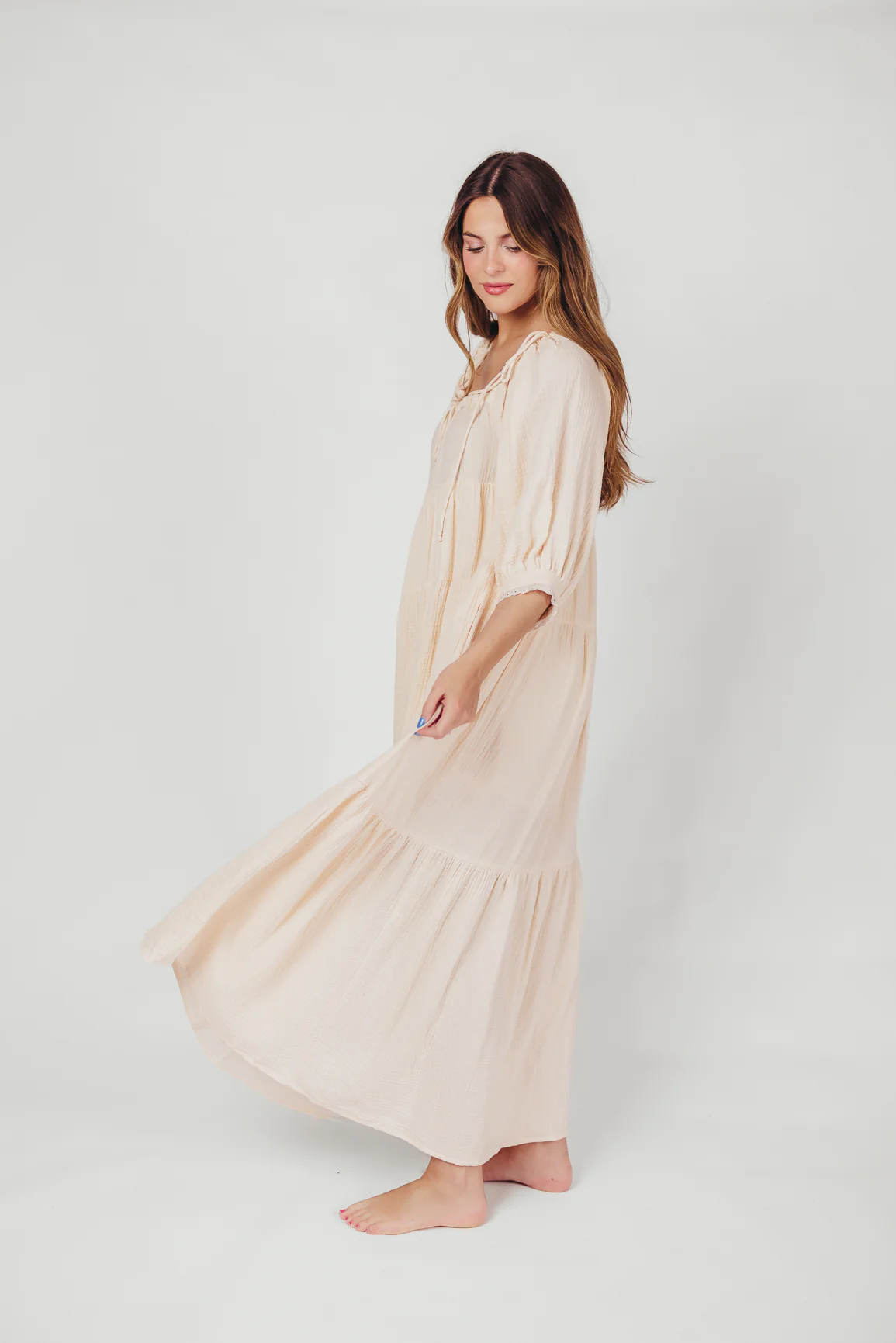 Goddess 100% Cotton Babydoll Maxi Dress in Blush - Bump Friendly - Fashionser