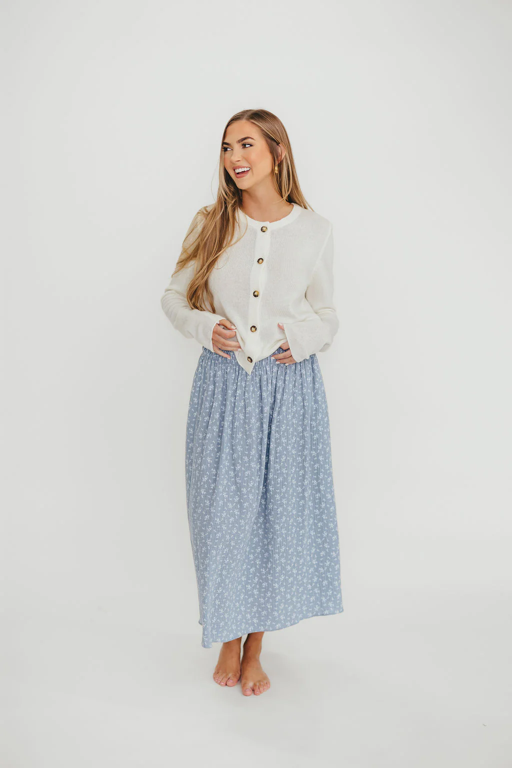 Rayne 100% Cotton Midi Skirt in Indigo - Fashionser
