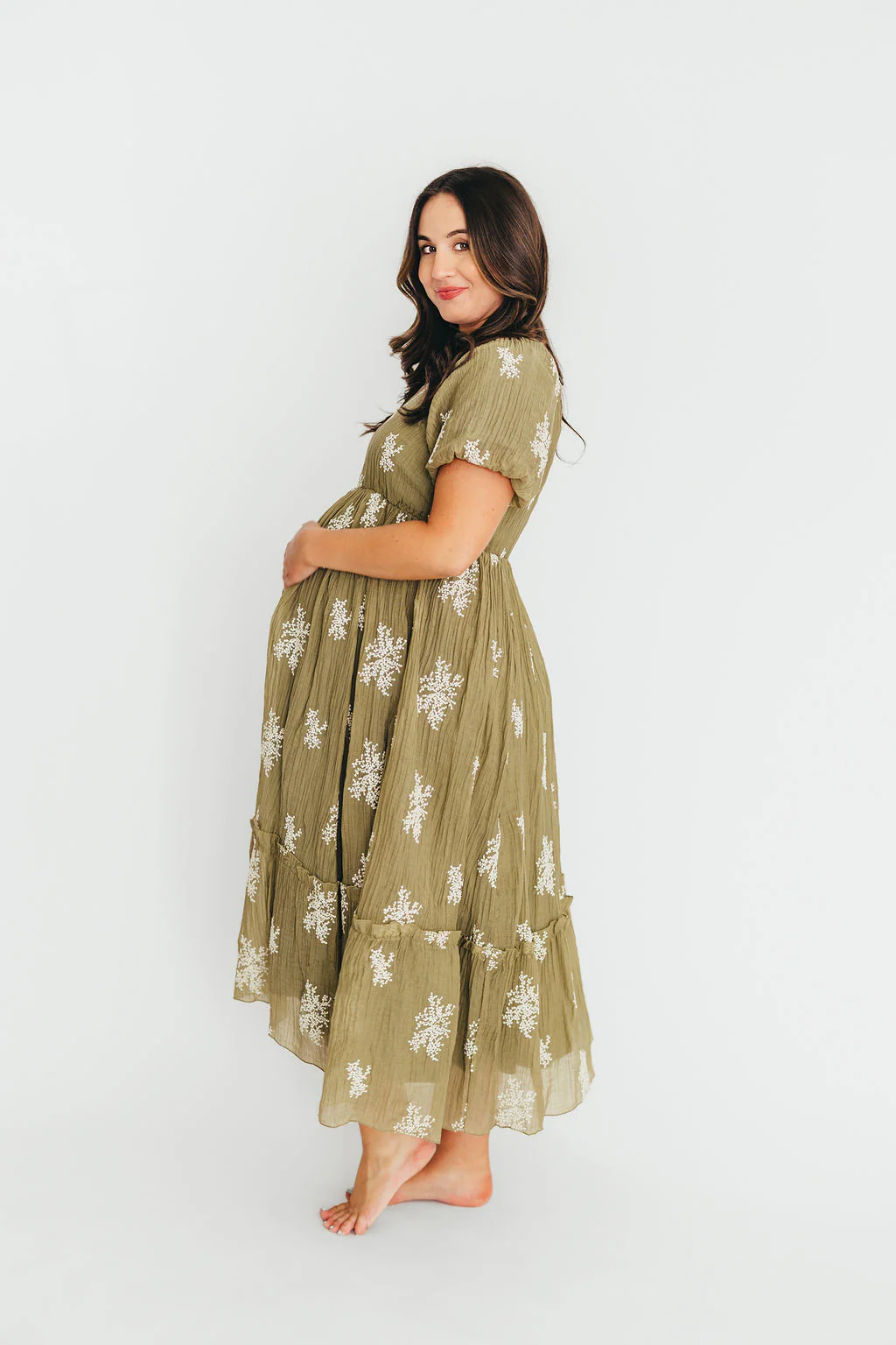 Hallie Embroidered Maxi Dress in Olive - Bump Friendly & Inclusive Sizing (S-3XL) - Fashionser