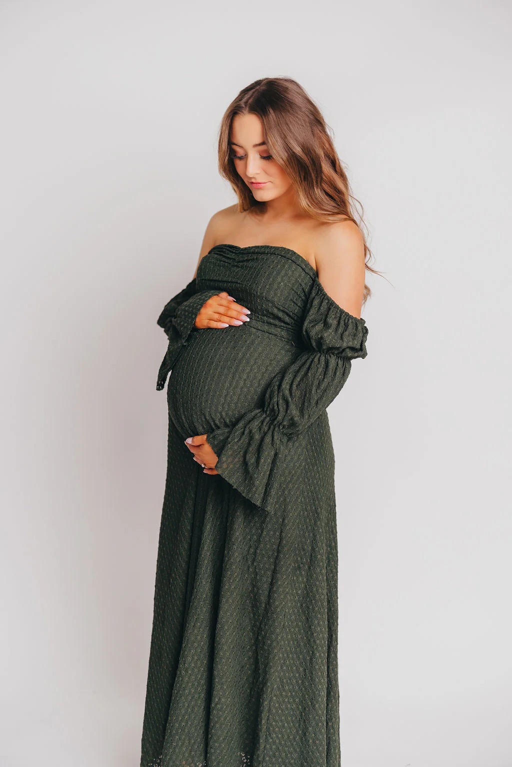 Corrine Tiered Sleeve Maxi Dress with Pockets in Hunter Green - Bump Friendly - Restocking in April - Fashionser