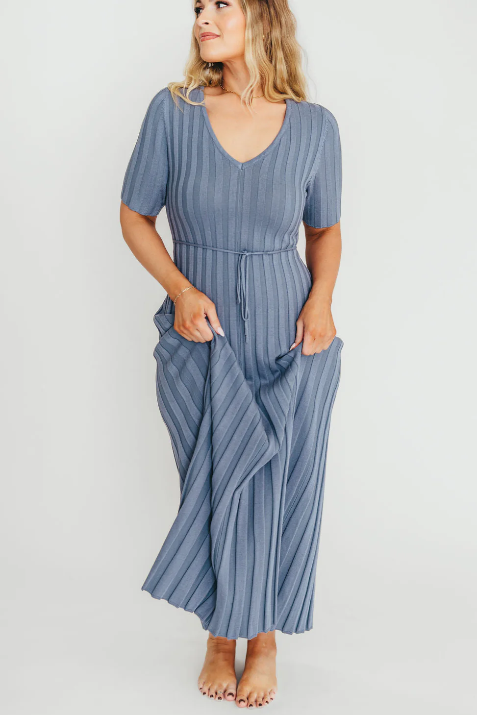 Oakley Ribbed Maxi Dress in Dusty Blue - Bump Friendly - PRE-ORDER - Fashionser