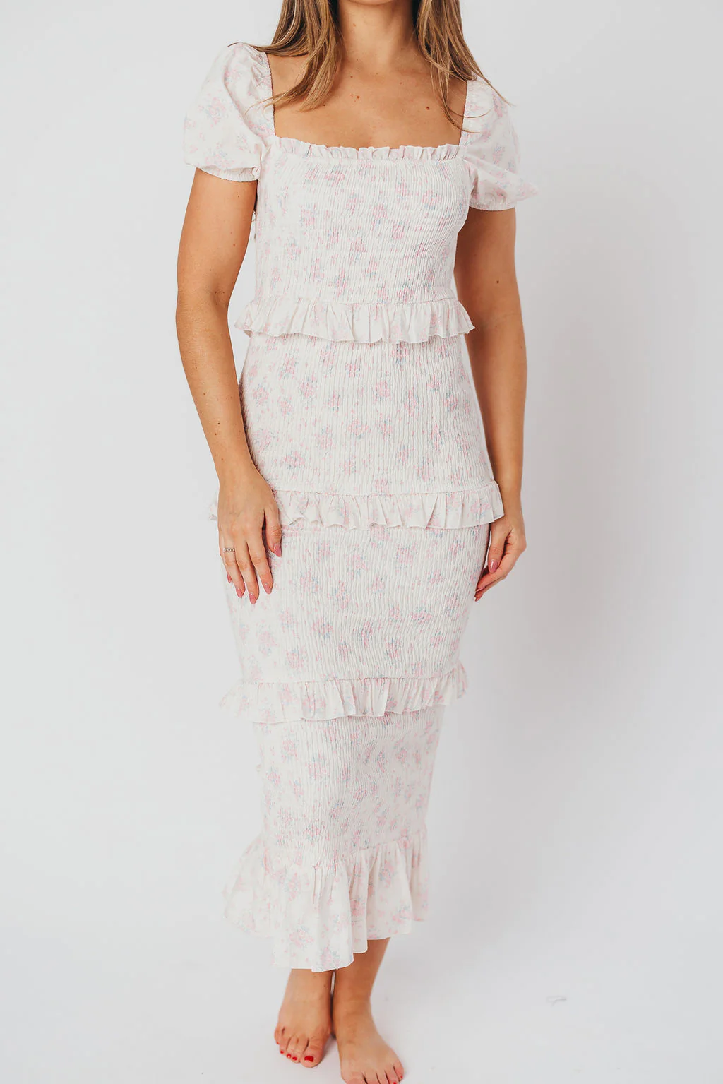 Ada Smocked Dress in Pink Floral - Bump Friendly & Inclusive Sizing (S-3XL) - Restocking End of April - Fashionser
