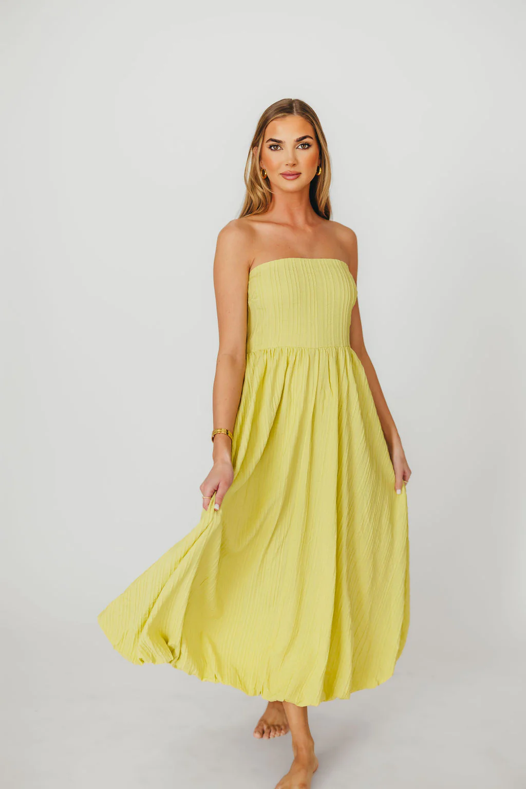 Trinity Strapless Maxi Dress in Celery - Fashionser