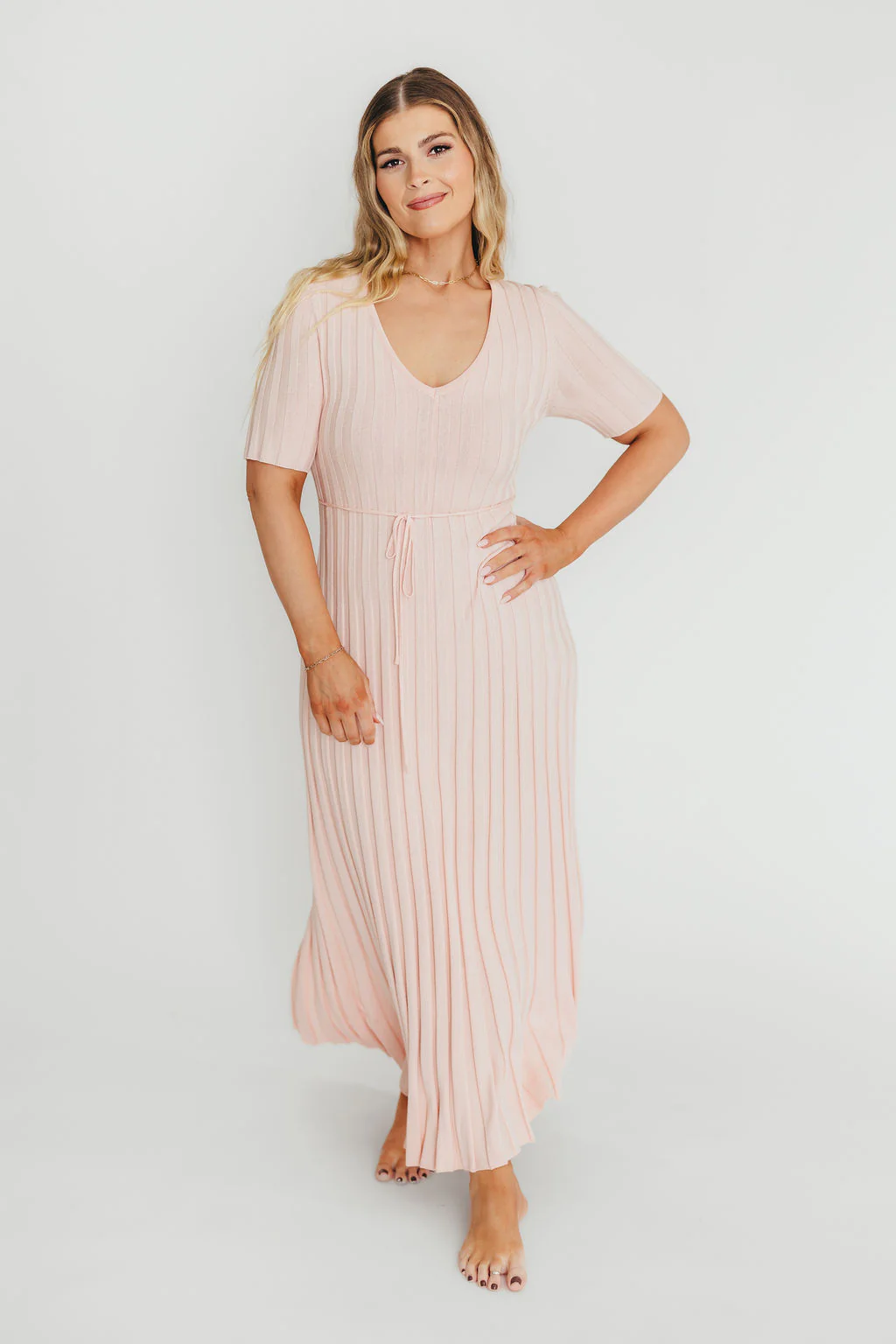 Oakley Ribbed Maxi Dress in Light Pink - Bump Friendly - PRE-ORDER - Fashionser