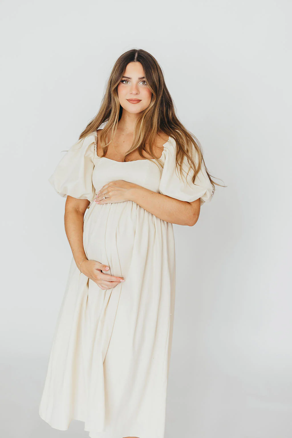 Hamilton Midi Dress in Ivory - Bump Friendly - Fashionser