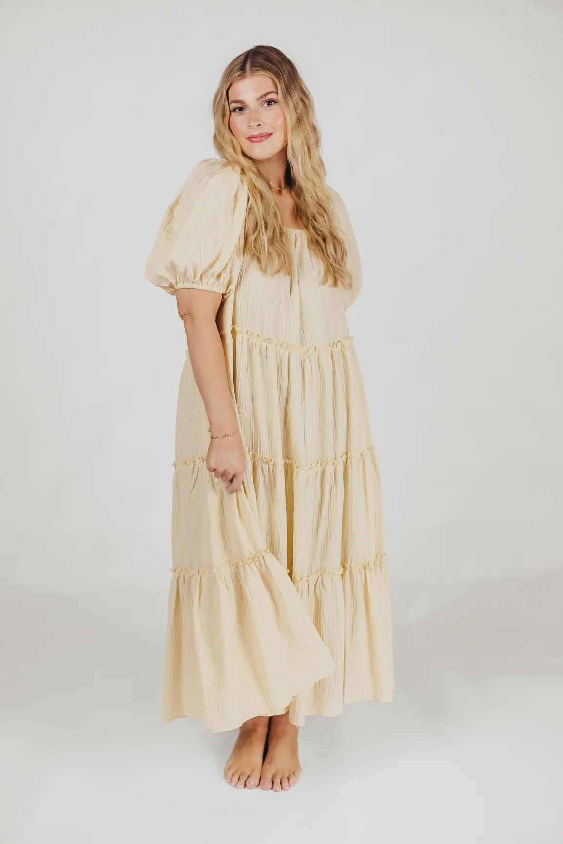 Eva Puffed Sleeve Maxi Dress in Cream - Bump Friendly & Inclusive Sizing (S-3XL) - Fashionser