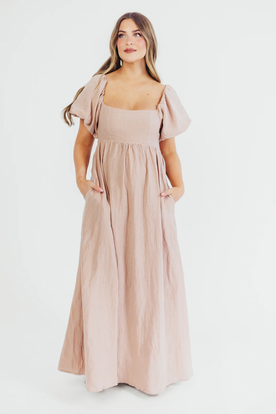 Candace Maxi Dress in Dusty Rose - 100% Linen - Bump Friendly - Fashionser