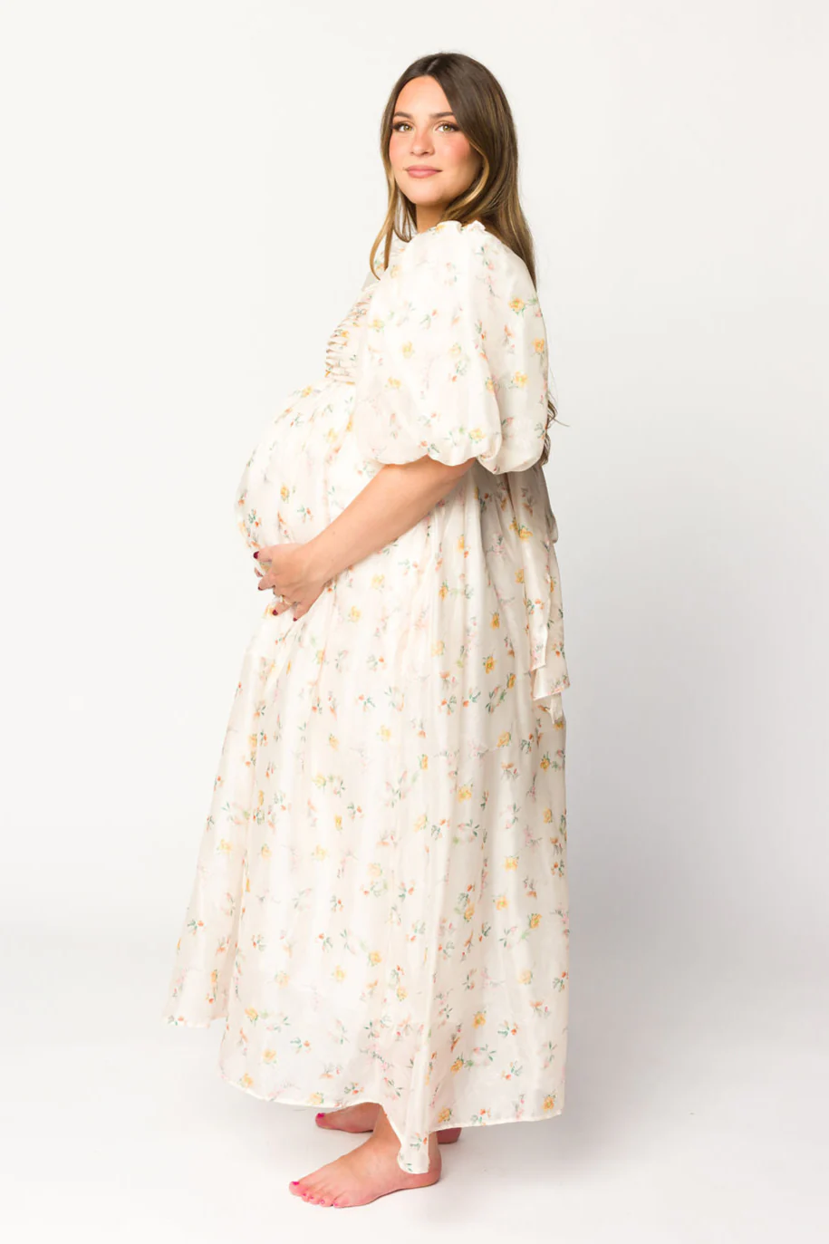 Melody Maxi Dress with Pleats and Bow Detail in Yellow Rose Floral - Bump Friendly & Inclusive Sizing (S-3XL) - Fashionser