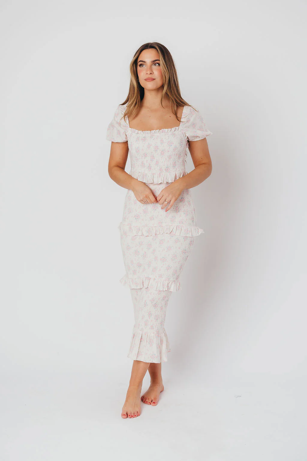 Ada Smocked Dress in Pink Floral - Bump Friendly & Inclusive Sizing (S-3XL) - Restocking End of April - Fashionser