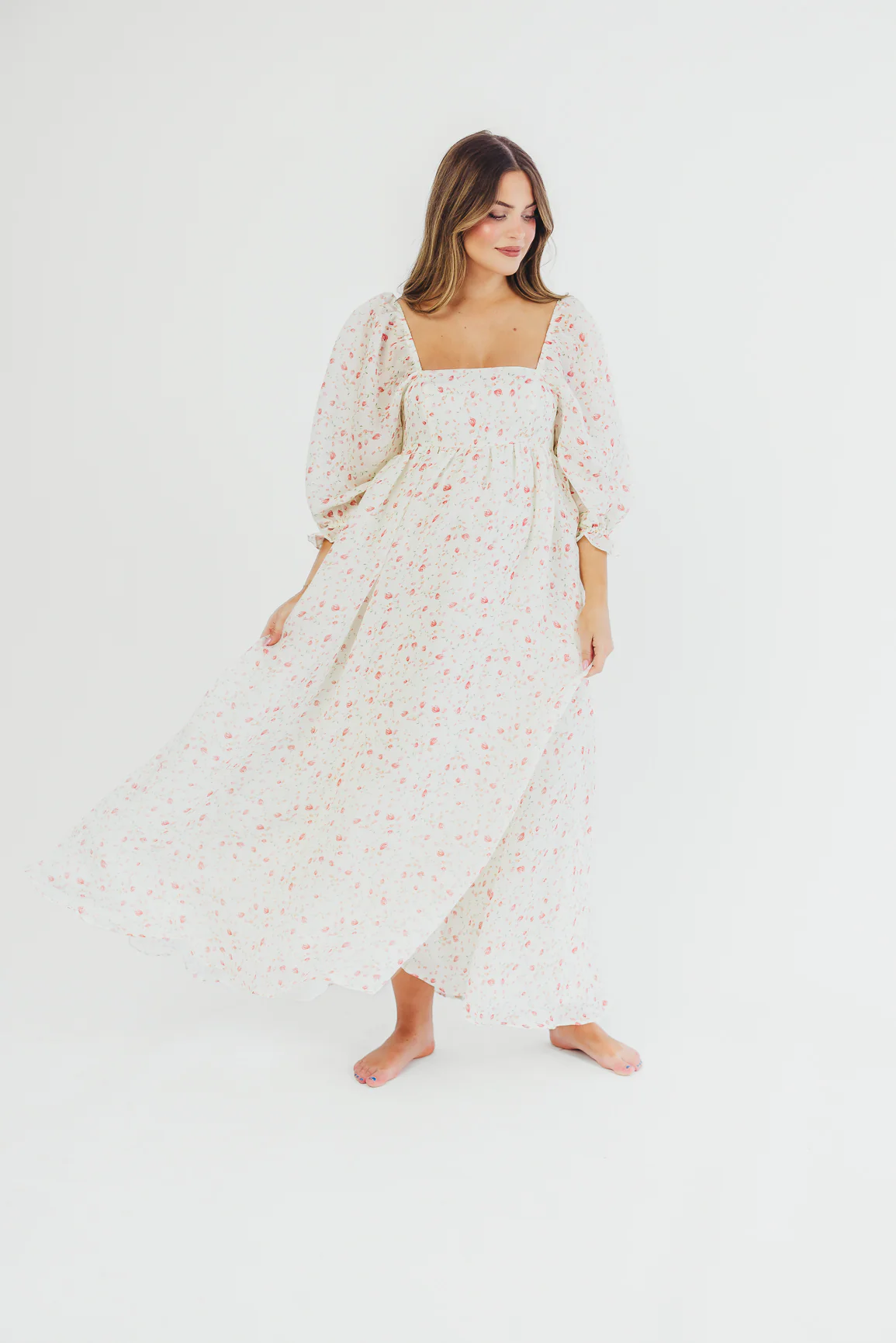 Mona Maxi Dress with Smocking in Ivory Floral - Bump Friendly & Inclusive Sizing (S-2XL) - Fashionser