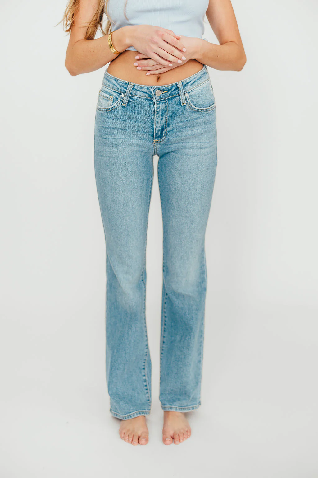 Indie Low Rise Vintage Slim Bootcut in Light Denim - Fashionser
