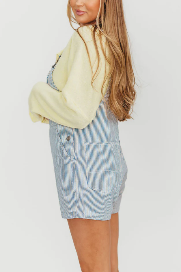 Shannon Overalls in Denim/White - Fashionser