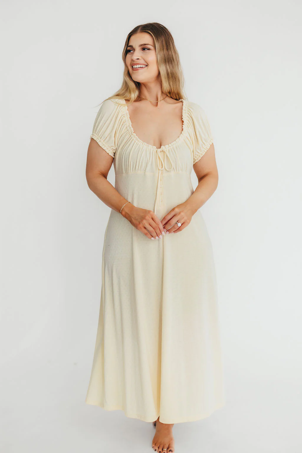 Remi Pointelle Maxi Dress in Custard - Bump & Nursing Friendly - Fashionser