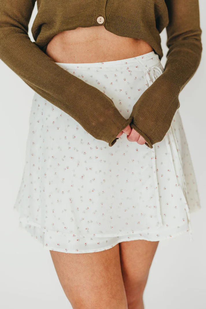 Flora Mini Wrap Skirt in Cream - Fashionser