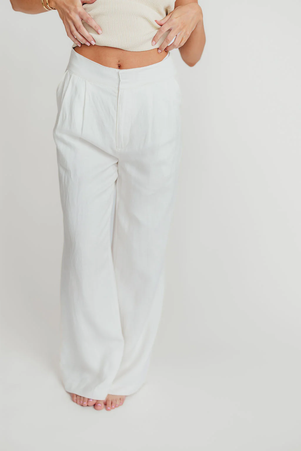 Sylvia Wide Leg Trousers in Off-White - Fashionser
