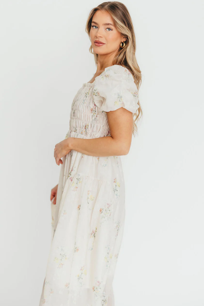 Paisley Smocked Midi Dress in Multi Floral - Fashionser