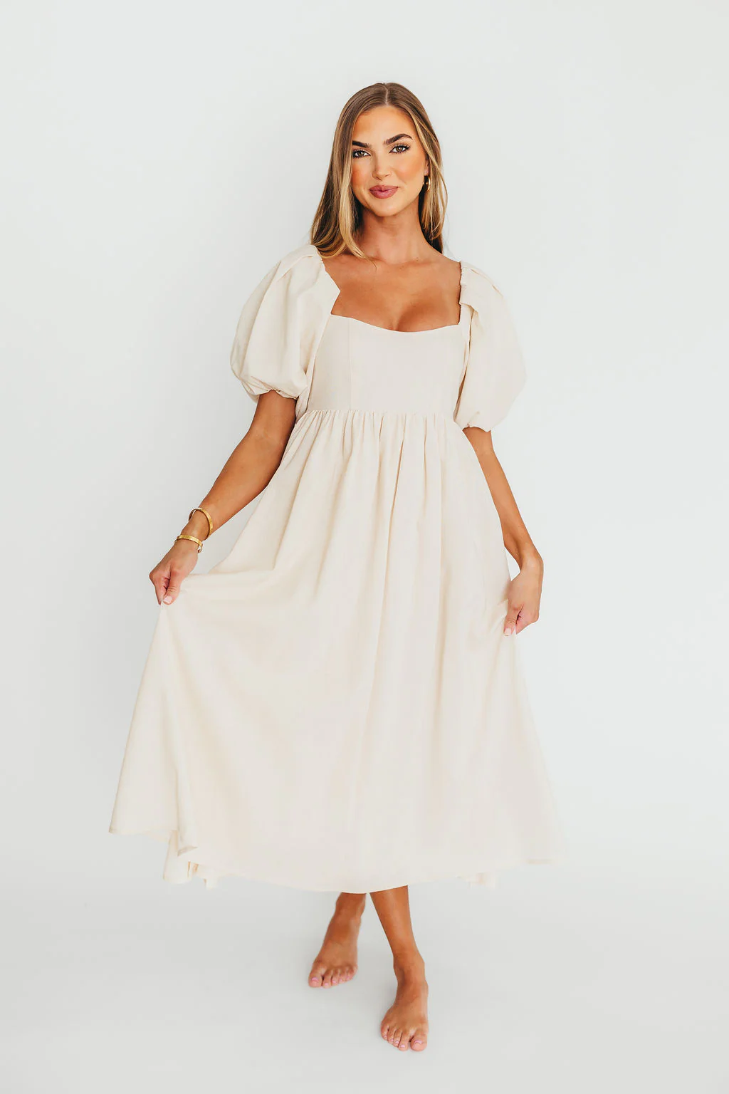 Hamilton Midi Dress in Ivory - Bump Friendly - Fashionser