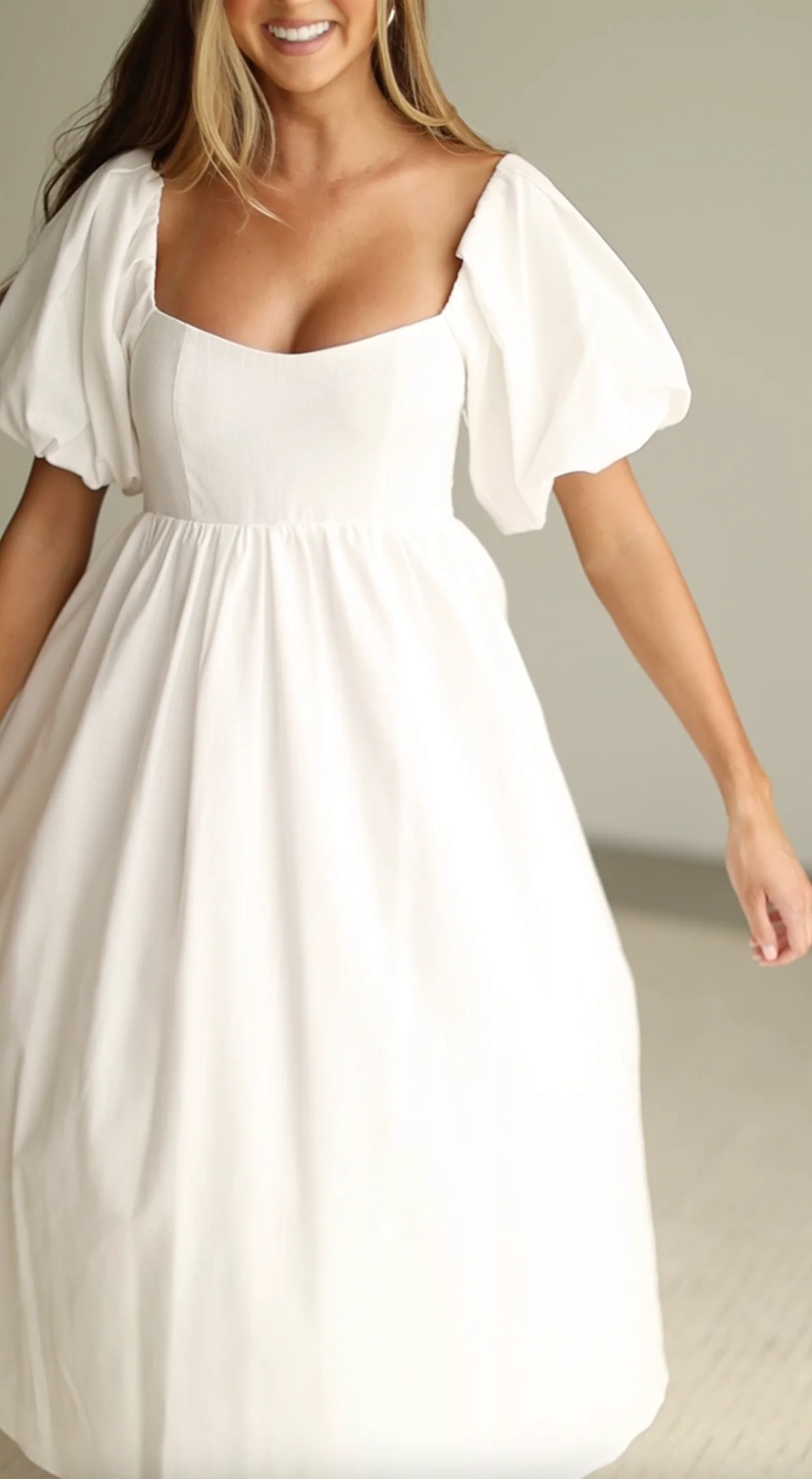 Hamilton Midi Dress in Off-White - Bump Friendly (S-2XL) - Fashionser