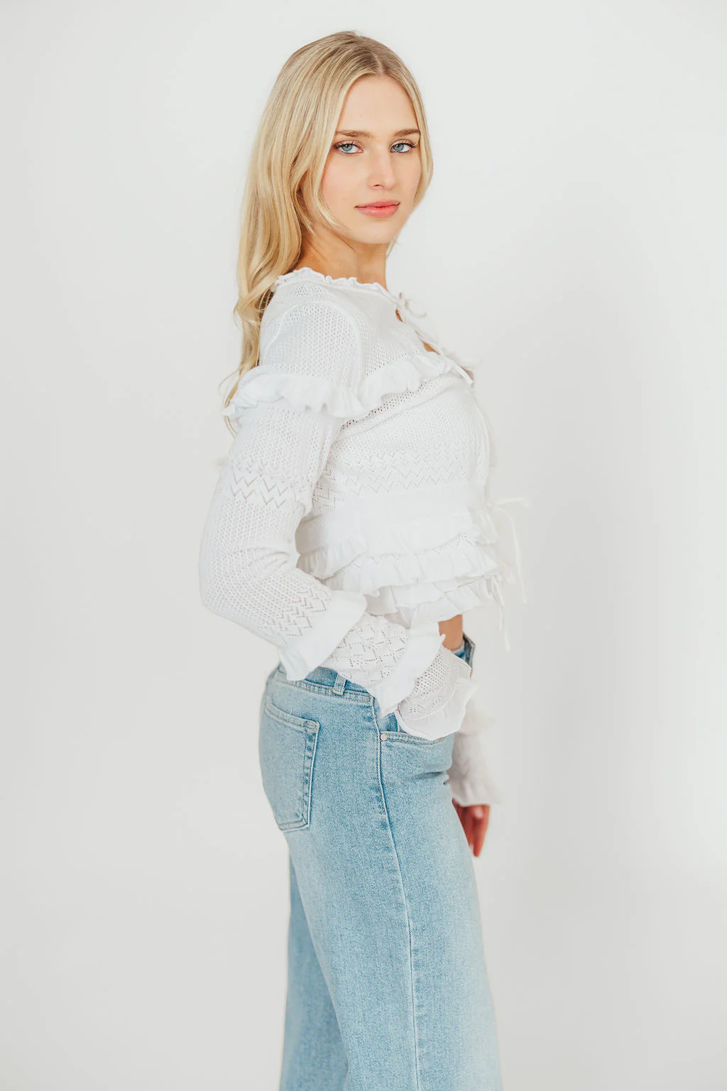 Zayne Cardigan and Strapless Tube Top And Sweater Set in Off-White - Fashionser