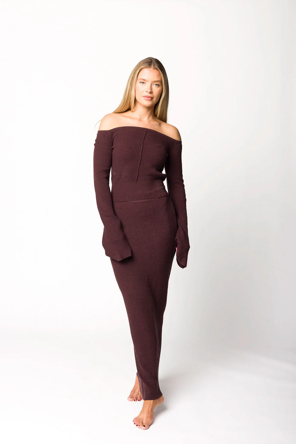 Bella Two Piece Sweater Set in Cabernet - Fashionser