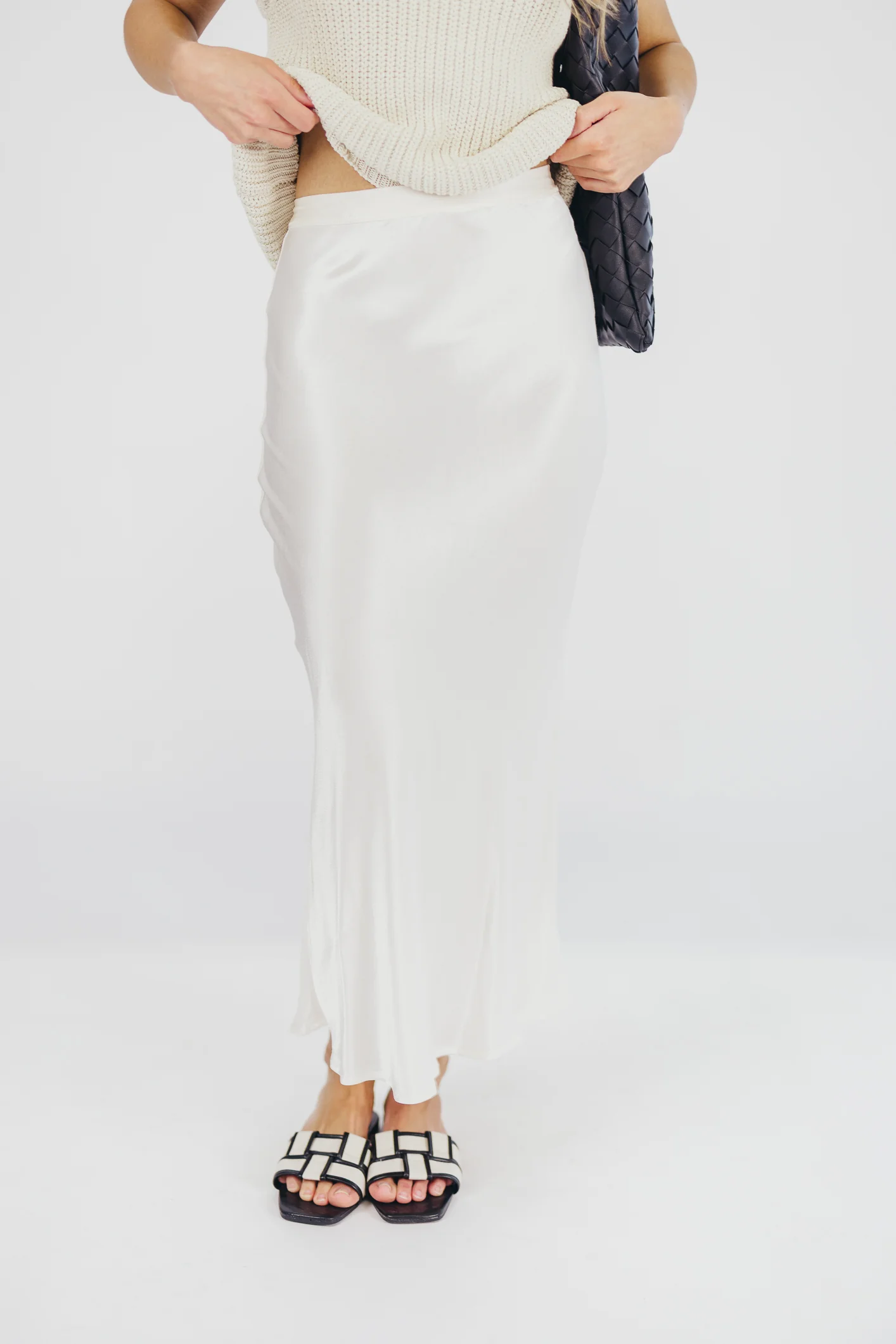 Kimberley Satin Long Midi Skirt in Champagne - Fashionser