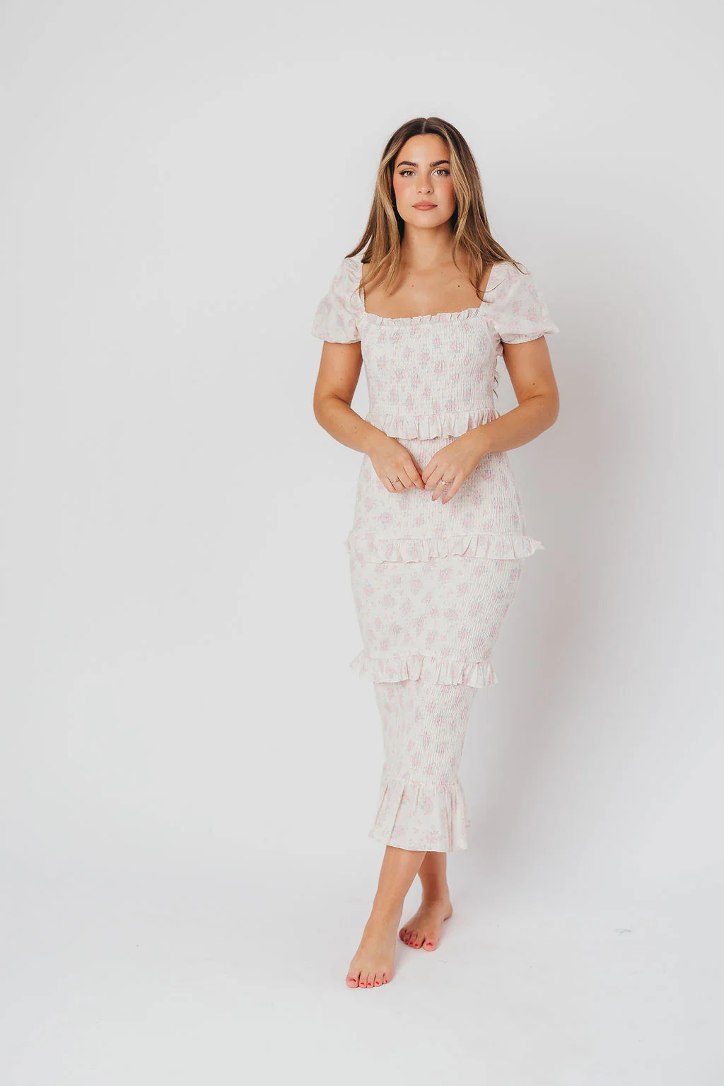 Ada Smocked Dress in Pink Floral - Bump Friendly & Inclusive Sizing (S-3XL) - Restocking End of April - Fashionser
