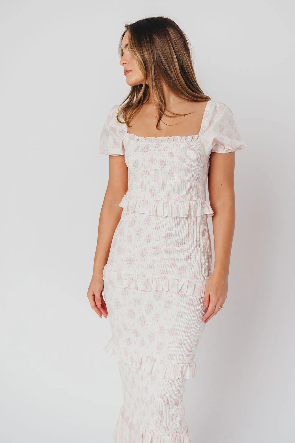 Ada Smocked Dress in Pink Floral - Bump Friendly & Inclusive Sizing (S-3XL) - Restocking End of April - Fashionser