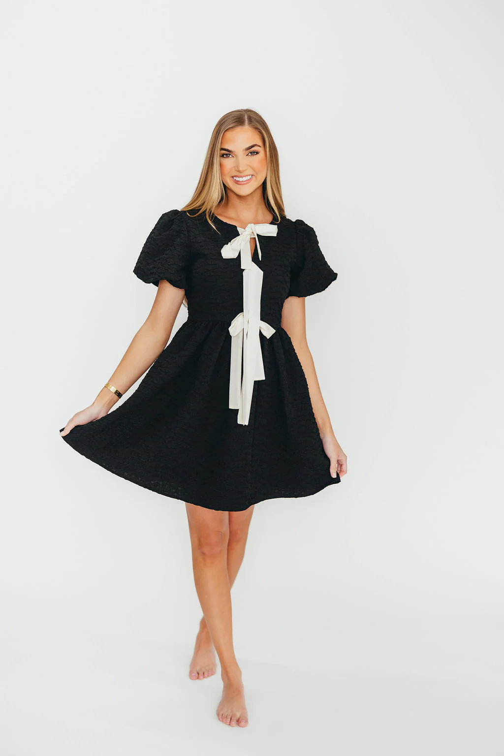 Summer Bow Tie Front Mini Dress In Black - Fashionser