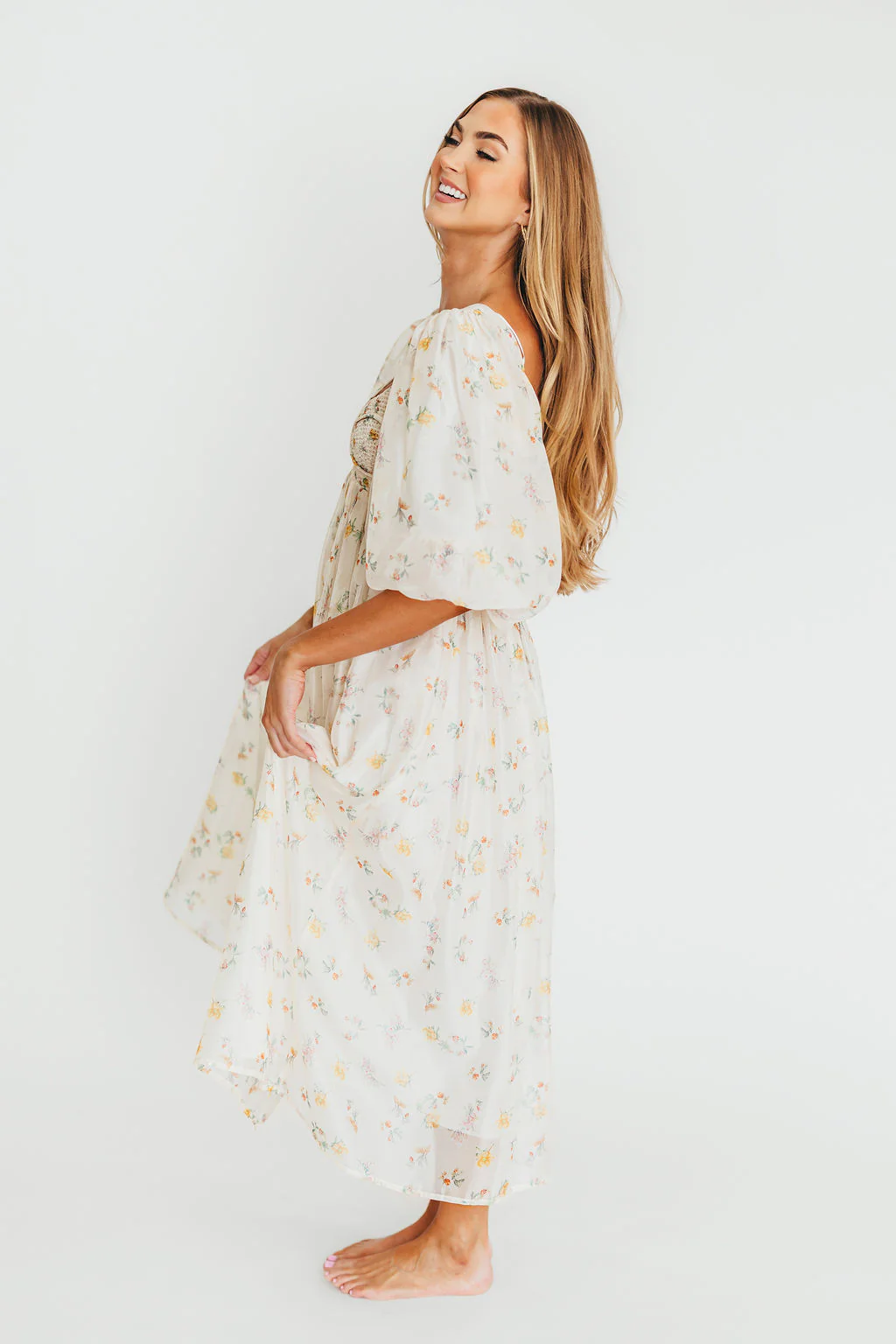 Harlow Maxi Dress in Tiny Yellow Floral - Bump Friendly & Inclusive Sizing (S-3XL) - Fashionser