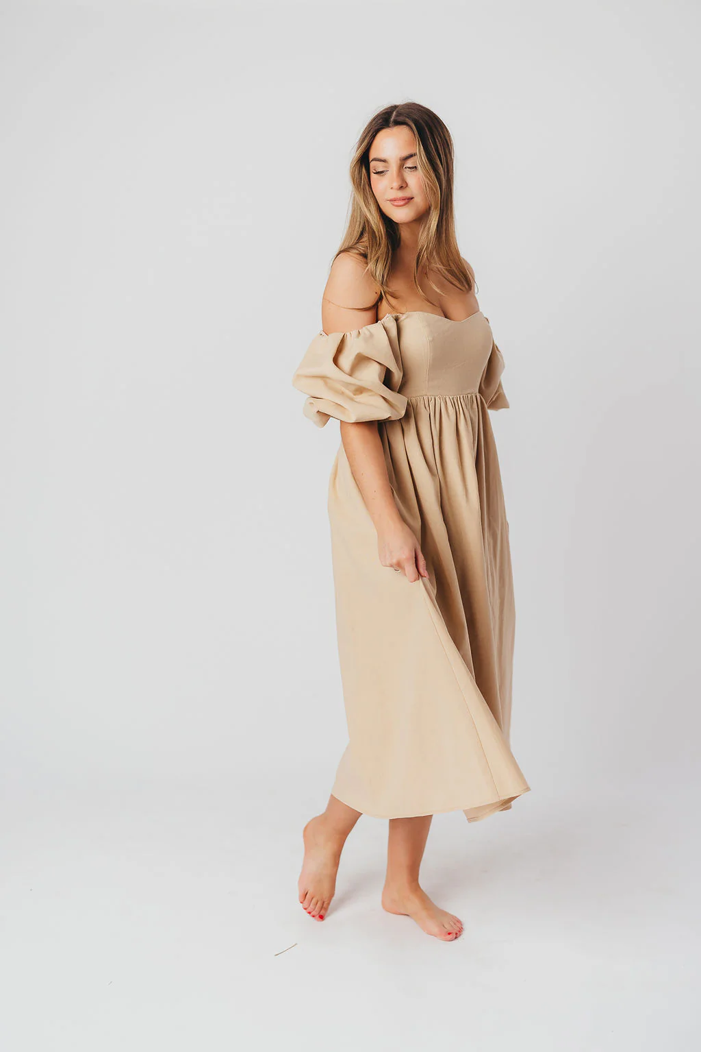 Hamilton Midi Dress in Taupe - Bump Friendly (S-2XL) - Fashionser