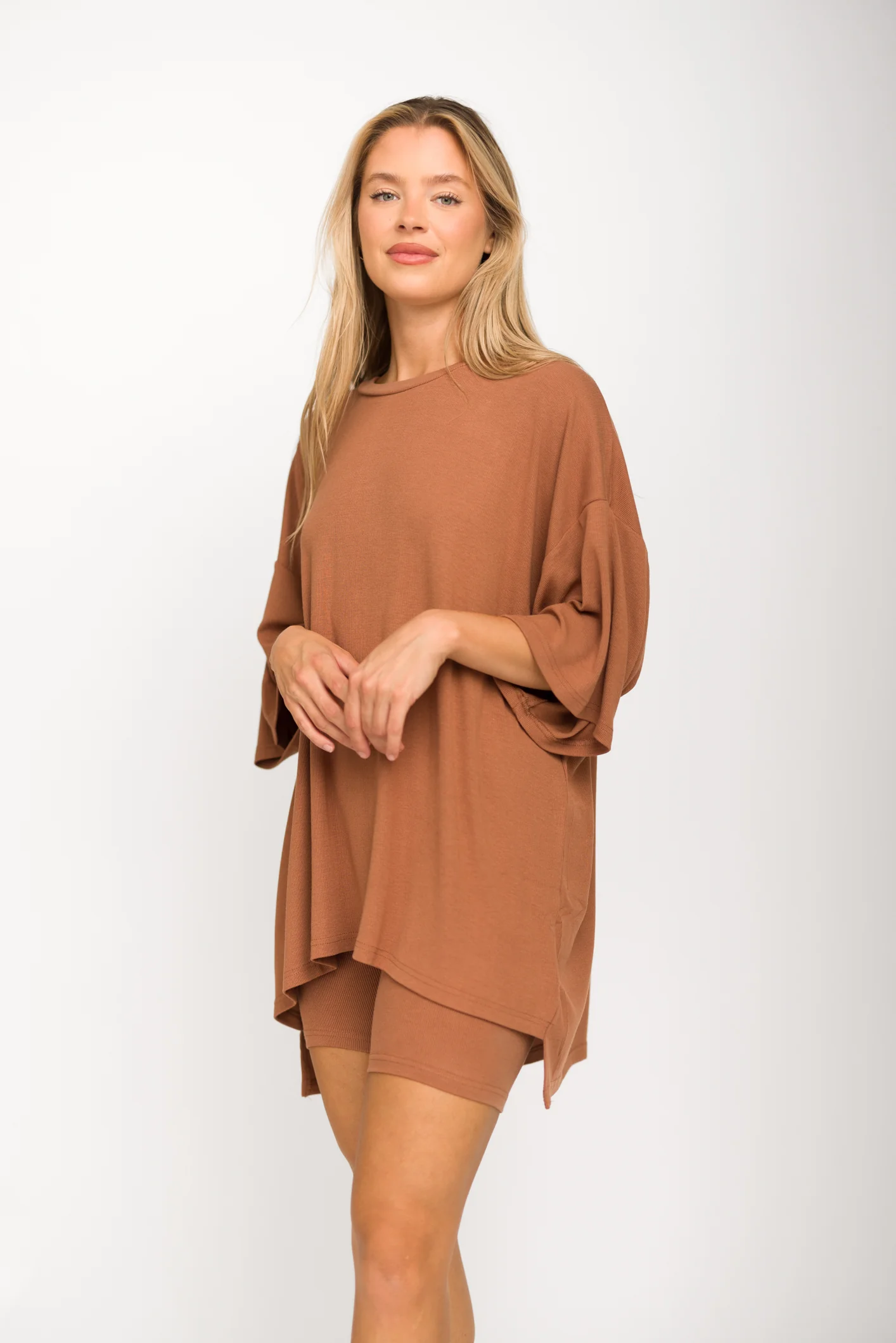 All Weekend Long Set - Short Sleeves - in Camel - Fashionser