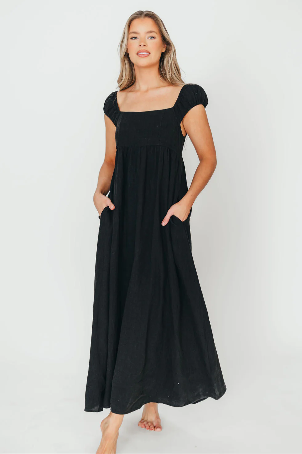 Novella Maxi Dress in Black -100% Linen Bump Friendly - Fashionser