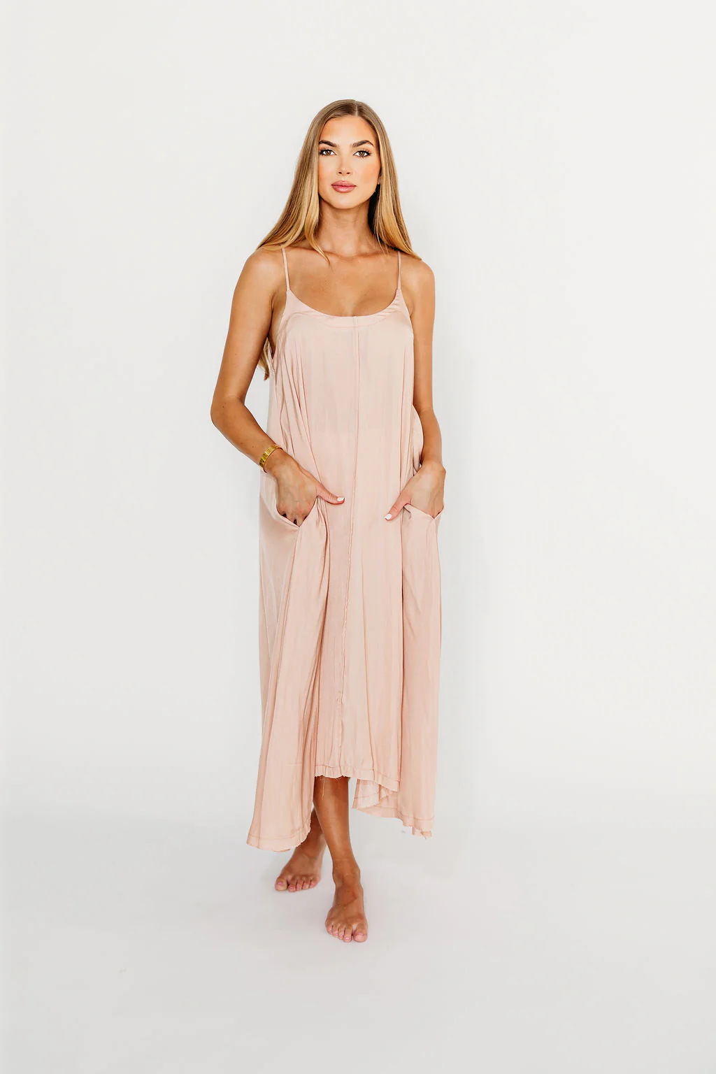 Ensley Satin Tent Maxi Dress in Pink Clay - Fashionser