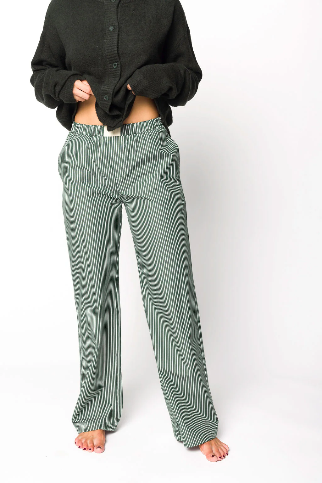 Jo Striped Pajama Pants in Forest Green - Fashionser