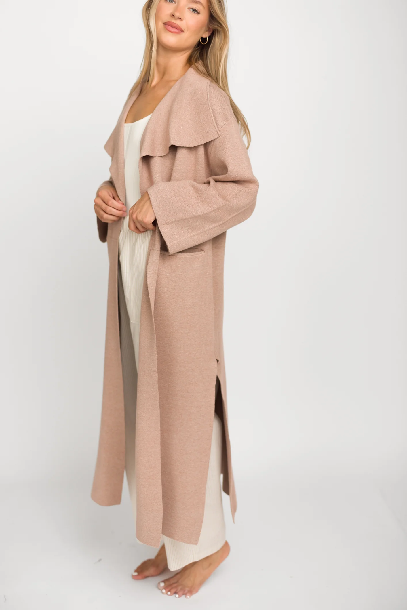 Elsa Sweater Coat in Beige - Fashionser