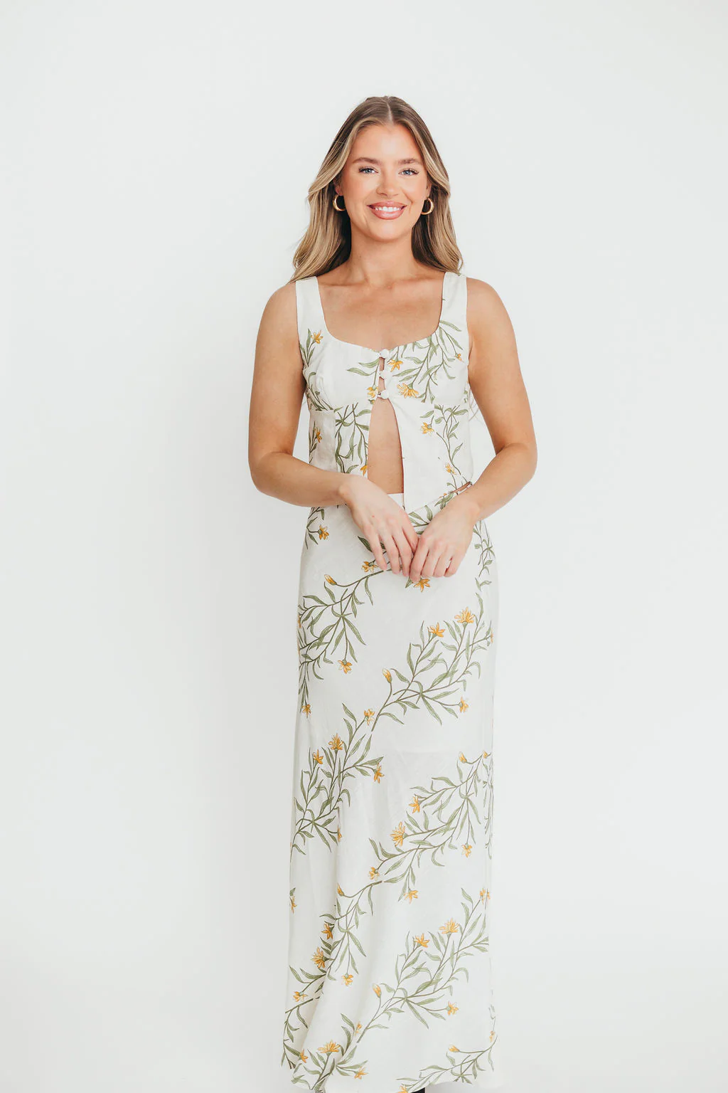 Sawyer Vest Tank and Maxi Skirt Set in Cream Floral - Fashionser