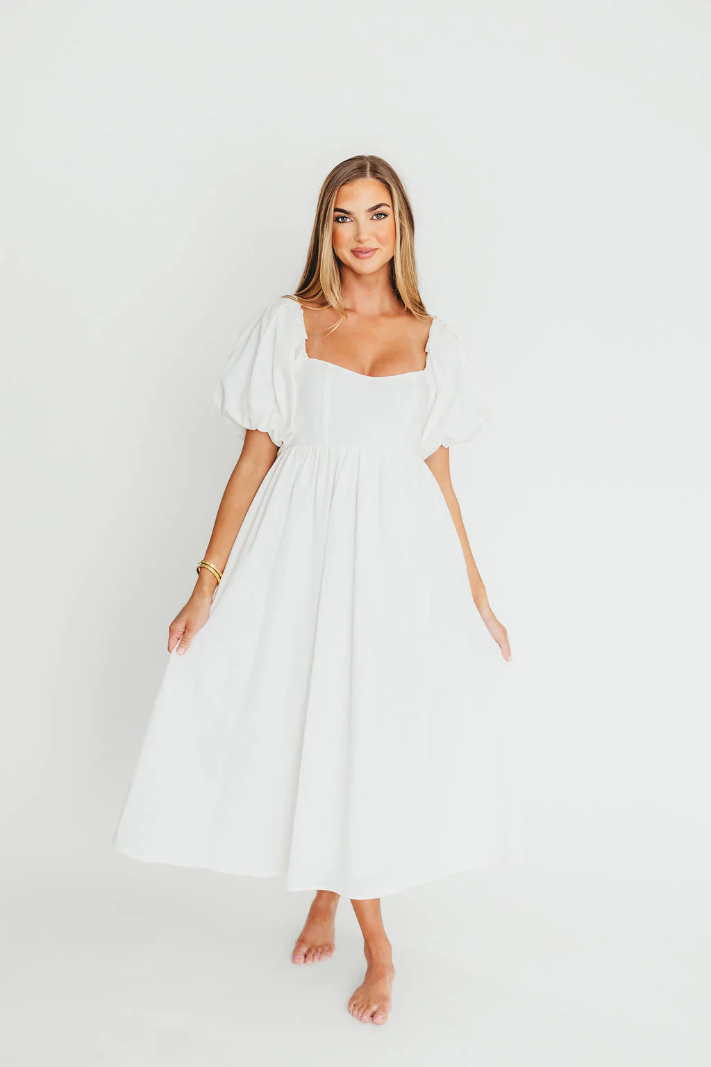 Hamilton Midi Dress in Off-White - Bump Friendly (S-2XL) - Fashionser