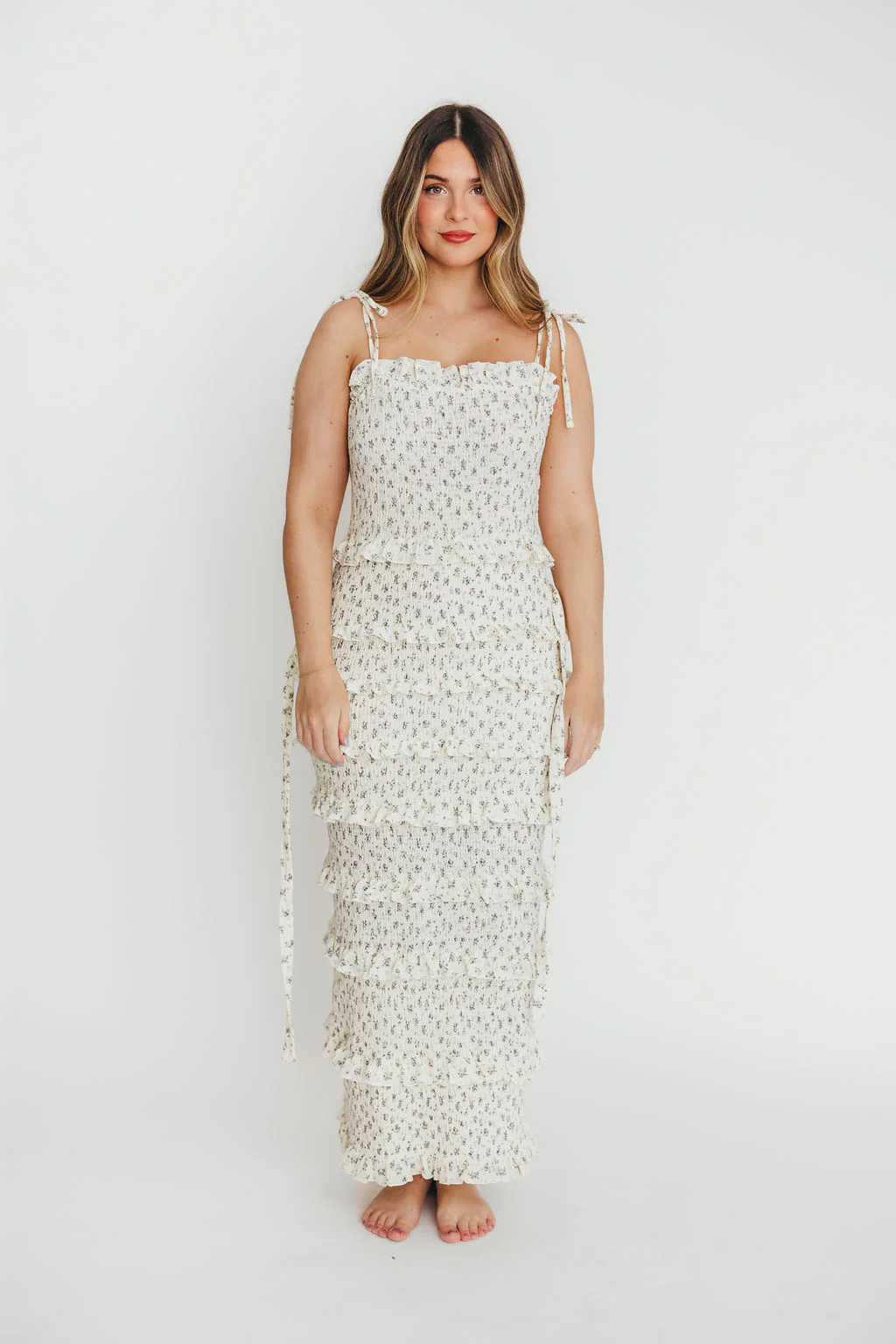 Harley Maxi Dress in Gray Floral - Bump Friendly - Fashionser