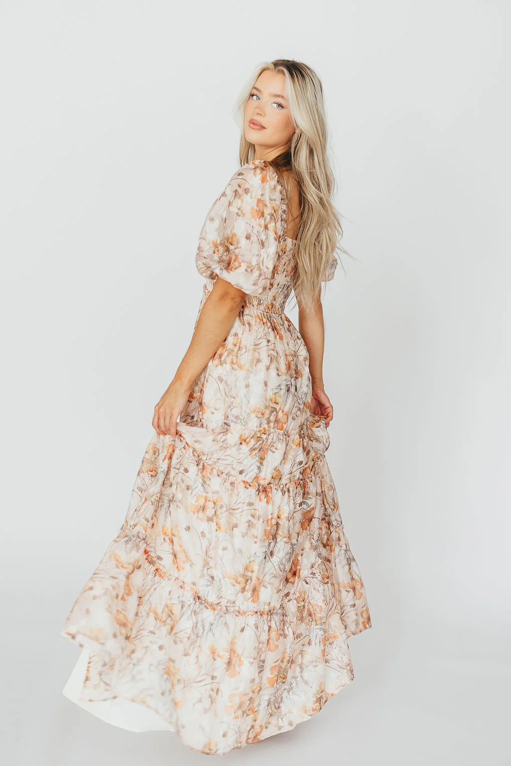 Daphne Maxi Dress in Beige Multi - Bump Friendly & Inclusive Sizing (S-3XL) - Fashionser